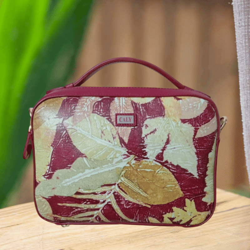 Handbag Ecoprint Daun Alam Kulit (7) Natural Leaf Handbag Size 30 Warna Merah