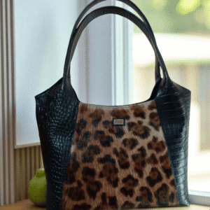 Women's Handbag Made From a Combination of Genuine Lion and Crocodile Leather